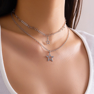 Collana Boho Multistrato con Catena a Serpente in Metallo Color Argento, Ciondolo a <span class=keywords><strong>Stella</strong></span> Vintage per Donna (KN5387) - Product Image 3