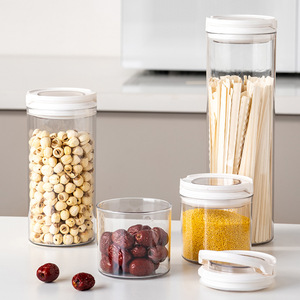 Airtight Kitchen Storage <b>Jars</b> Food Grade Cylinder With Plastic Lid 500ml 1000ml 1500ml For Dry Goods Grain Storage - Product Image 1
