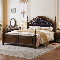 Lit capitonné de luxe de style américain, lit en bois massif, lit double sur mesure, lit de mariage, lit king-size, ensemble de meubles de villa.