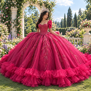 Robes de Quinceañera en satin sans bretelles, sans manches, à taille naturelle, longueur ras du sol, coupe trapèze, style vintage, respirantes, pour fête d'été et Sweet 15 - Product Image 1
