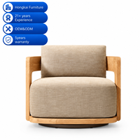 Fauteuil pivotant d'extérieur moderne en bois massif avec coussin, chaise d'appoint pour villa et balcon