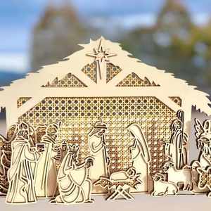 कस्टम लेजर कट उत्कीर्ण क्रिसमस सजावटी उपहार के लिए लकड़ी के जन्म दृश्य शास्त्र क्रॉस - Product Image 3