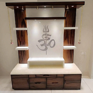 Religious Pooja Mandir Temple Home Decor Contemporary Om Design Wooden Home Temple with LED <b>Lights</b> and Drawer Storage Australia - Product Image 1