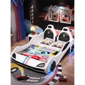 <span class=keywords><strong>Lit</strong></span> King Size JS style voiture de sport de dessin animé, cadre en bois massif et mousse avec revêtement en cuir artificiel pour chambre de garçons - Product Image 1