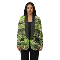 Costume à manches longues pour femmes, motif tribal samoan, blazer confortable polynésien, style hawaïen, imprimé hibiscus, vêtements décontractés pour femmes