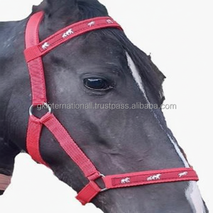 Collier de tête de licou de cheval en nylon aux couleurs vives personnalisé avec ruban de créateur cousu avec boucle ardillon en laiton lourd et anneaux - Product Image 1