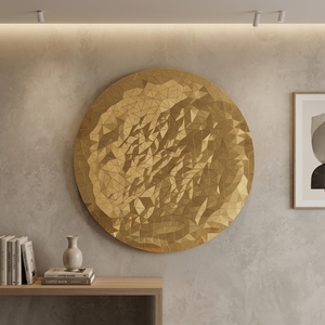 <b>Engraved</b> Carved Stainless Steel Mirror Wall Sculpture <b>Metal</b> Craft Folk Art Golden Plated Wall Decoration Dish - Product Image 2