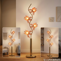 Lampe sur pied LED 4 têtes en forme de fleur de lotus, dorée, courbée, hauteur réglable, E26, pour hôtel, minimaliste, contemporaine, décorative, ambiance lumineuse