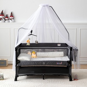 Lit bébé convertible 3 <span class=keywords><strong>en</strong></span> 1 de luxe avec cadre <span class=keywords><strong>en</strong></span> <span class=keywords><strong>bois</strong></span>, lit d'appoint, lit de voyage pliable adapté aux nouveau-nés, lit bébé avec moustiquaire, hôpital, extérieur - Product Image 4