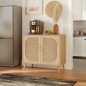 Mobiletto Buffet con Due Ante e 4 Scomparti, Armadietto da Bagno in Legno Massello - Product Image 5