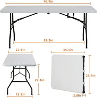 Table pliante de 6 pieds, en plastique, rectangulaire, pour patio, repas, fête, camping, pique-nique, banquet