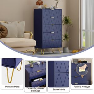 Combohome Cómoda de 5 Cajones, Estilo Escandinavo Moderno, Cómoda de Almacenamiento con Tiradores <span class=keywords><strong>y</strong></span> Patas Doradas, <span class=keywords><strong>Estrecha</strong></span> - Product Image 4