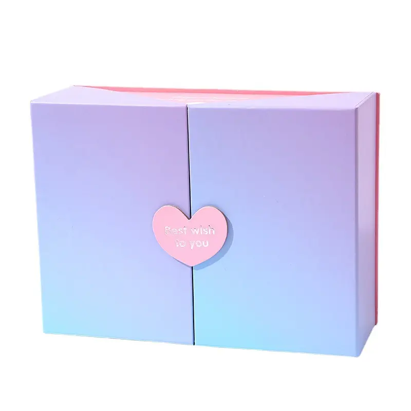 Double Door Gift Folding Colour Craft Birthday Pillow Gradual Change Art Holographic Paper Box Wedding Square Gift Sets Box