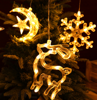 LED Weihnachts-Glöckchen Stern Hirsch Schneeflocken Weihnachtsmann Schneemann Saugnapf Fenster Dekorative Feiertagsfestival-Dekorationsbeleuchtung