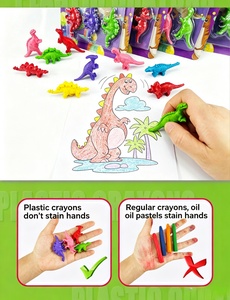 Crayones de Plástico No Tóxicos con Forma de Dinosaurio para Niños |   Juego de Crayones de Cera Lavables Sin Residuos con Libro de Colorear de Dinosaurios Gratis - Product Image 5