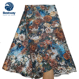 Bestway Africain Mariée Coloré <span class=keywords><strong>Rose</strong></span> Paillettes Broderie Français Tulle Dentelle Tissu - Product Image 2