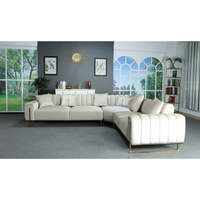 Canapé d'angle en L moderne de luxe en tissu velours écologique et durable, rembourré, avec piètement en acier inoxydable pour salon - Vente en gros usine