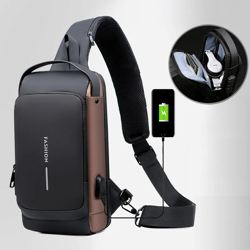 Waterproof Sling Anti Theft Chest Bag USB Charge Sport Sling Gym Bags For Men Single Shoulder Crossbody Bag
