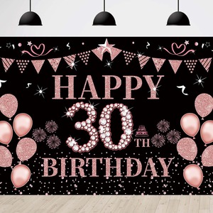 Happy 40th <b>Birthday</b> Banner Black Rose Gold Party Backdrop 150cm Rectangle Polyester Fabric <b>Birthday</b> <b>Decoration</b> - Product Image 3