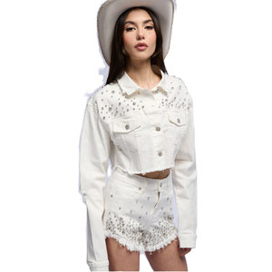 Blouson Moto en Jean Délavé Effet Acide Vintage à Col en Fourrure Écologique Manches Longues Bords Bruts Style Urbain Automne Hiver - Product Image 4