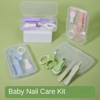 Kit de soins des ongles pour bébé de haute qualité en gros, 4 pièces, ensemble de manucure et de pédicure avec étui en plastique, ciseaux, cadeau de beauté parfait pour les nourrissons