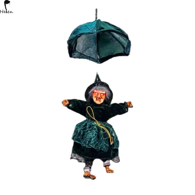 Halloween parachute witch pendant lights decorated with bright red eye scream scary electric party garden props