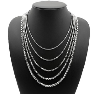 Stainless Steel <strong>Silver</strong> Box <strong>Chain</strong> Dainty Men <strong>Long</strong> Necklace Pearl Link <strong>Chain</strong> Men Jewelry - Product Image 1