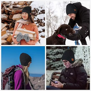 Casque sans fil <span class=keywords><strong>Bluetooth</strong></span> 5.0, <span class=keywords><strong>bonnet</strong></span> en velours tricoté d'hiver, casque <span class=keywords><strong>avec</strong></span> microphone, haut-parleur, musique mains libres, MP3, <span class=keywords><strong>bonnet</strong></span> intelligent chaud magique - Product Image 4