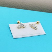 Boucles d'oreilles en forme de fleur de lotus en argent sterling pur 925 plaqué or 18 carats avec bouchon d'oreille à vis