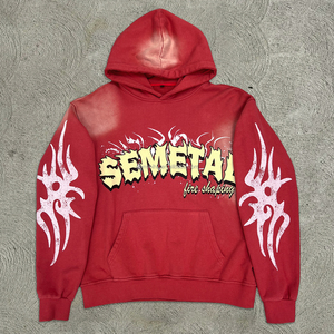 เสื้อมีฮู้ดพิมพ์ลายหน้าจอเฮฟวี่เวทแสงแดดสำหรับทุกเพศเสื้อมีฮู้ดไหล่ปล่อยผ้าฝรั่งเศสเทอร์รี่ผู้ผลิตโอเวอร์ไซส์ - Product Image 1