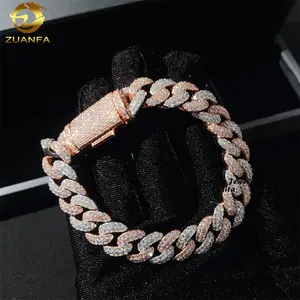 Hip Hop Thời Trang Phong Cách 925 Bạc Mặt Trăng Hình Dạng 13Mm Kéo Giai điệu Người Đàn Ông Moissanite Cuba Liên Kết Vòng Đeo Tay