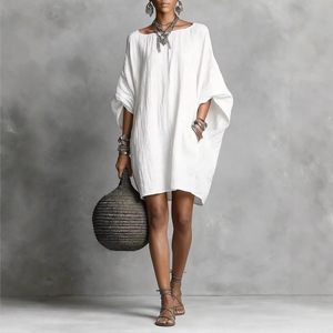 Robe ample vintage unie à manches chauve-souris pour femme, élégante et décontractée, idéale pour le quotidien, les fêtes, les voyages, le <span class=keywords><strong>camping</strong></span> et les vacances. - Product Image 2
