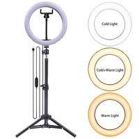 FOSOTO Anneau lumineux LED pour selfie avec trépied et support de téléphone portable, température de couleur réglable 2700-7000K, garantie 1 an