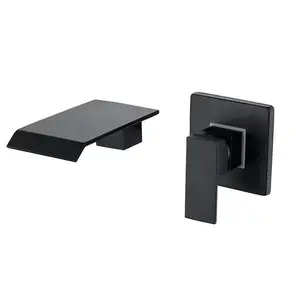 Robinet de lavabo de salle de bain cascade noir mat robinet de lavabo mural