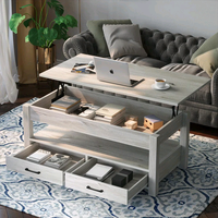 Combohome Table basse élévatrice en bois rustique en bois avec compartiment caché et étagère de rangement réglable