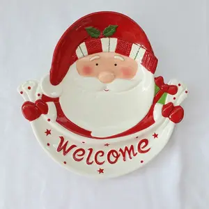 阿里巴巴热销圣诞新年假期陶瓷圣诞老人和麋鹿设计10英寸餐盘