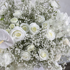 DKBカスタム60 & 90cm大きなサイズの結婚式の花の配置人気のある白い花のボール赤ちゃんの呼吸と白いバラ - Product Image 3