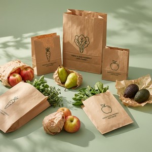 Bolsas de Papel Kraft de Diferentes Tamaños para Almacenamiento <span class=keywords><strong>Clasificado</strong></span> de Frutas, Verduras y Hierbas con Diseño de Plantas para Tiendas de Comestibles Orgánicos - Product Image 1