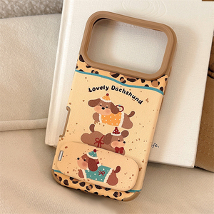 Étui de téléphone en cuir tendance avec motif chien de dessin animé mignon et support miroir, compatible <span class=keywords><strong>iPhone</strong></span> 16 Pro Max, 17, 15, 13, <span class=keywords><strong>11</strong></span> – Doux et abordable, vente en gros - Product Image 2