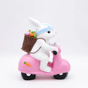 Custom Craft Hme Garden Festival Decor 3d Resin Bunny Statue Wholesale Cute Biker Rabbit Easter Figurines Ornaments Gift