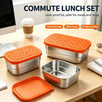 Lonchera Bento de Acero Inoxidable 304 a Prueba de Fugas, Tapa de Silicona, Embalaje Ecológico en Caja de Papel, Apta para Microondas, Apilable