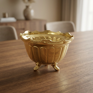 Brass Luxury Gold Double Walled Dishwasher Safe Serving <b>Bowl</b> with Legs-Arabic Majlis Centerpiece for Parties & Bakhoor Oud - Product Image 3