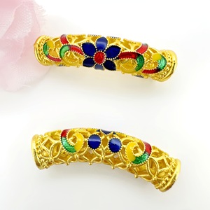Antique Gold Plated Enamel Curved Tube DIY Jewelry Beading Accessory <b>Kit</b> Floral Openwork Fu Character Scroll Pattern Alloy - Product Image 4