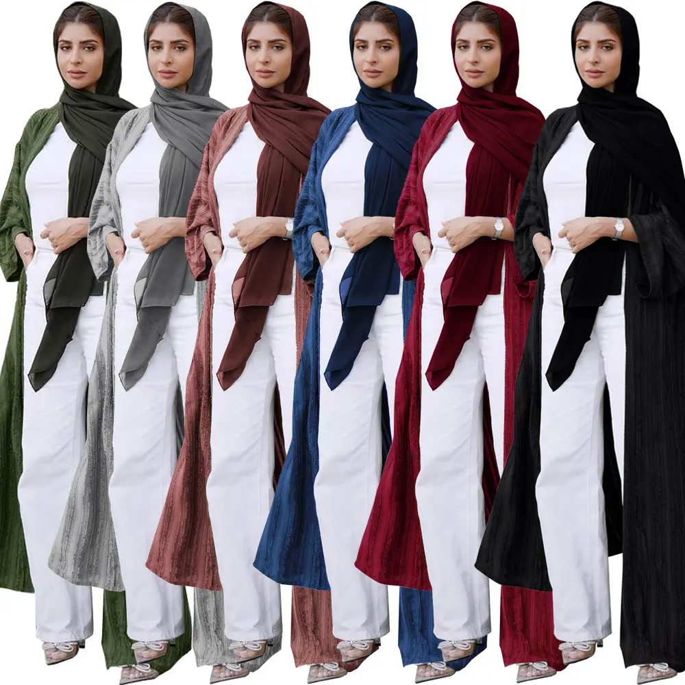 2024 gambar desain Burqa terbaru Kimono Abaya Dubai wanita desain manik-manik bergaya pakaian Islami Arab panjang Muslim