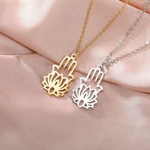 สร้อยคอเด็กชุบทองรูปมือฮัมซา ฟาติมา ดอกบัว โยคะ <span class=keywords><strong>พระ</strong></span>พุทธรูป ทำจากสแตนเลส เสริมสิริมงคล เครื่องรางนำโชค - Product Image 4