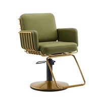 Nouveau Fauteuil de Coiffure Doré Pivotant à 360° avec Siège en Cuir et Cadre en Acier Inoxydable pour Coiffeur, Barbier et Salon de Beauté