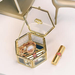 صندوق مجوهرات فاخر من الزجاج والأكريليك، منظم للأساور والقلائد والخواتم، صندوق تخزين مجوهرات جديد ذهبي معدني - Product Image 6
