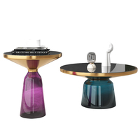 Ensemble de table basse en verre coloré Table d'appoint en miroir transparent convertible salon salle à manger combinant des matériaux métalliques en marbre