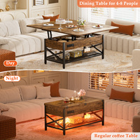 Table basse moderne en bois extensible avec plateau relevable multifonction, transformable en table à manger, avec lumière LED et prise de courant, mobilier de maison