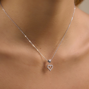 Collana con Doppio Ciondolo a Cuore in Acciaio Inossidabile <span class=keywords><strong>J</strong></span>&D Jewelry per Donne, Colore Argento con Strass Scintillanti, Regalo Romantico - Product Image 3
